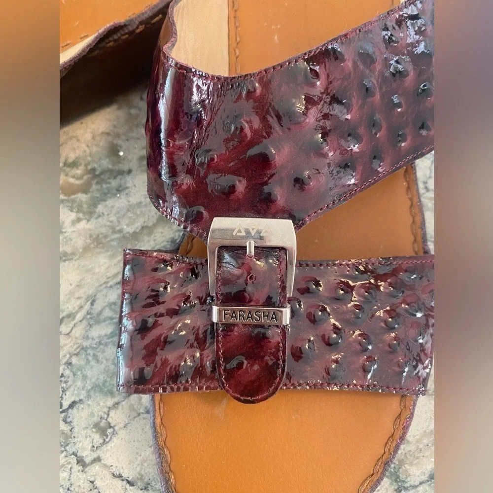 Farasha Burgundy Embossed Leather Slide SZ 12